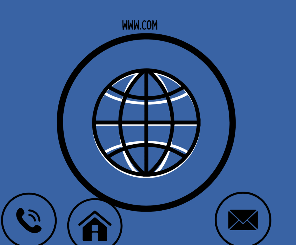 your paragraph text (2) The globe in the center with “www.com” on top symbolizes the World Wide Web and domain names, showing that any website can be reached globally through a web address.The three icons at the bottom (phone, home, and email) illustrate different ways a website connects people: calling, visiting the home page/address, and sending emails, all from one online platform.